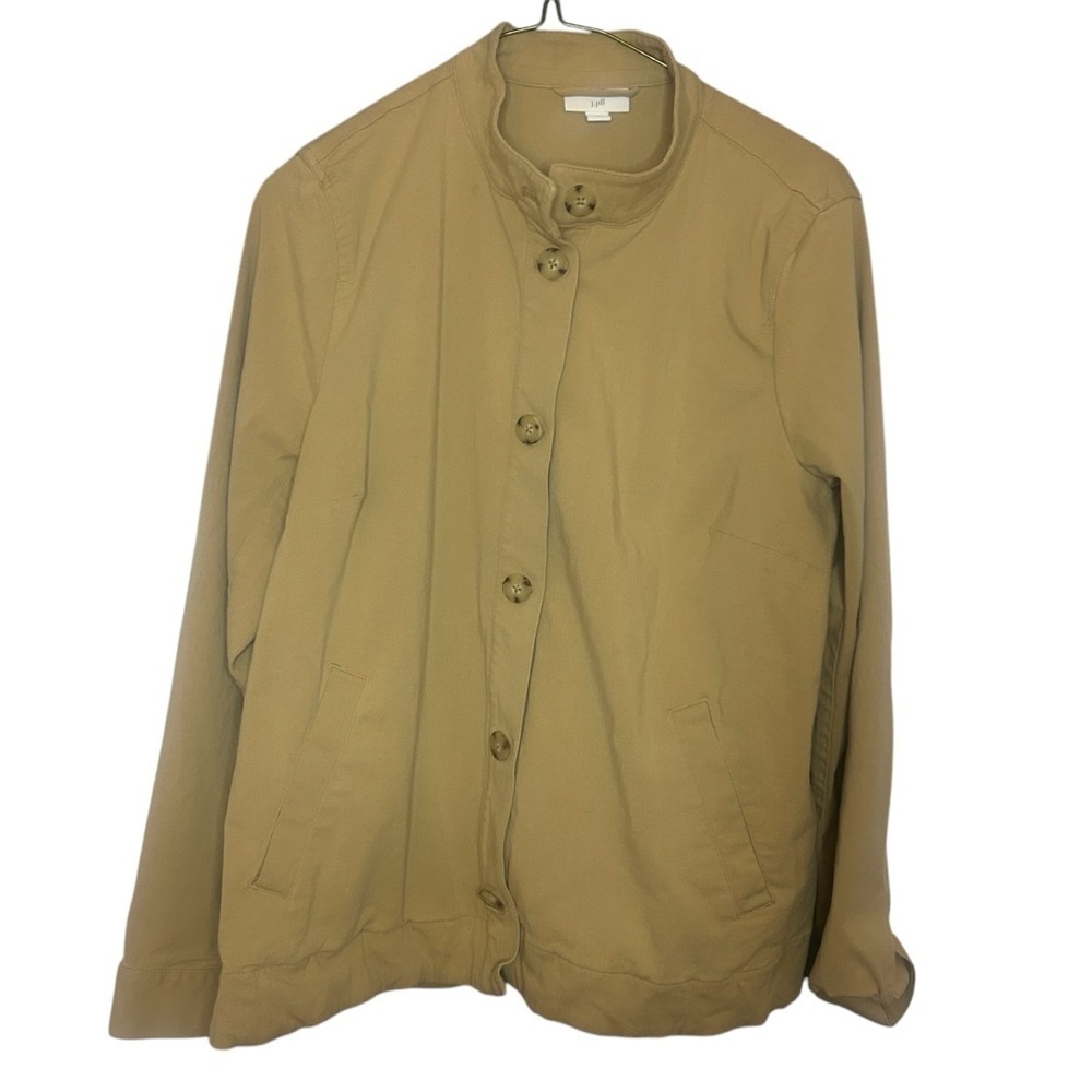 J. Jill Tan Canvas Jacket Button Front Utility Barn Chore Jacket Medium